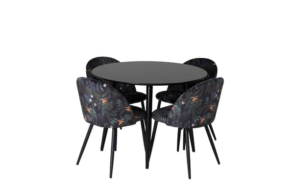 Spisebordssæt Plaza 100x75 cm Sort Stof
