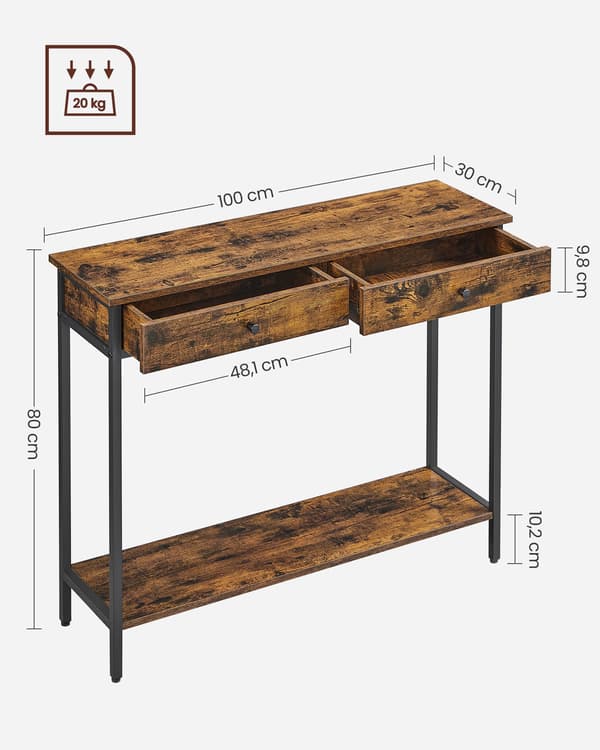 Konsolbord, 100x30x80 cm, Brun, Sort