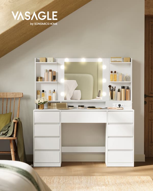 Sminkbord 107x40x144 cm Vit