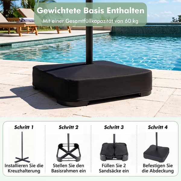 Dobbelt-sidet terrasseparasol med fod 15x9 ft brun/multifarvede lys