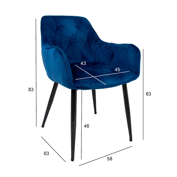 Stol BRITA 58x63x83 cm blå sammetstyg