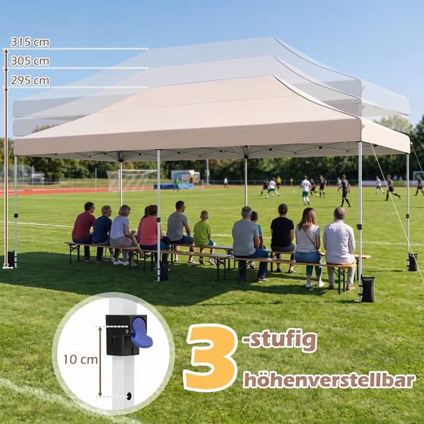 Sammenklappelig pavillon med 4 sidepaneler 3x6x2,9-3,1 m beige