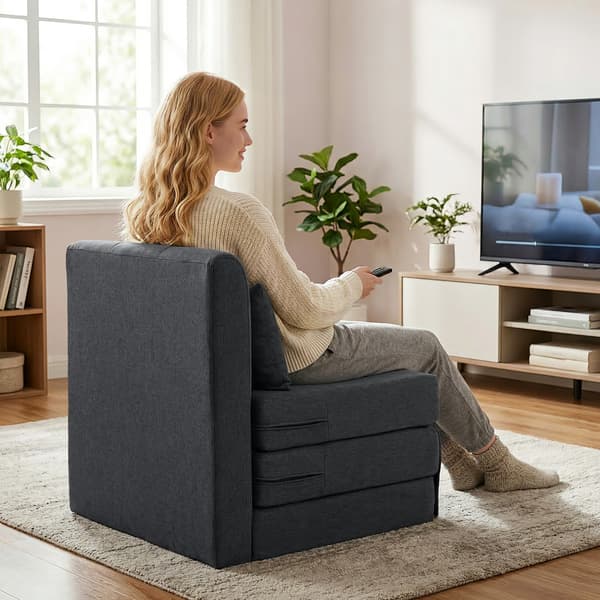 Soffa Säng 80x203x74 cm Mörkgrå Linne Tyg