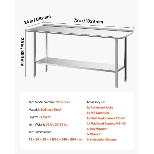Työpöytä 61x183 cm Ruostumaton teräs