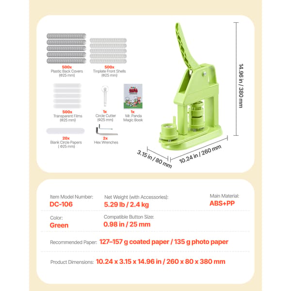 Knappmaskin 260x80x380 mm Grön Plast