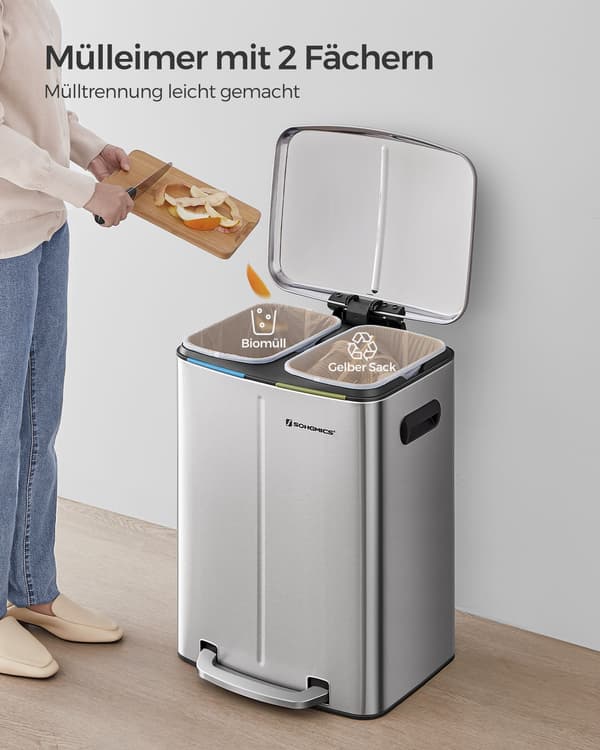 40 L søppelbøtte 2 med rom, sølv