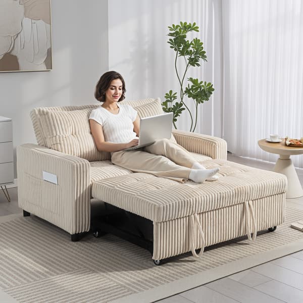 Bäddsoffa, 157x190 cm, krämvit, kordtyg