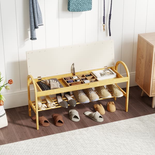 Skobænk, 101x31x51 cm, Beige, Bambusopbevaring