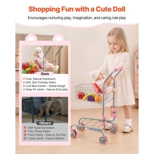 Børneindkøbsvogn med babydukke 2 niveauer 6 L pink