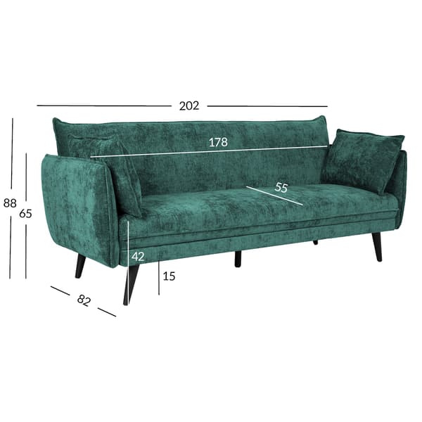 Sofa Seng NOELLA 212x82x88 cm Grøn Stof