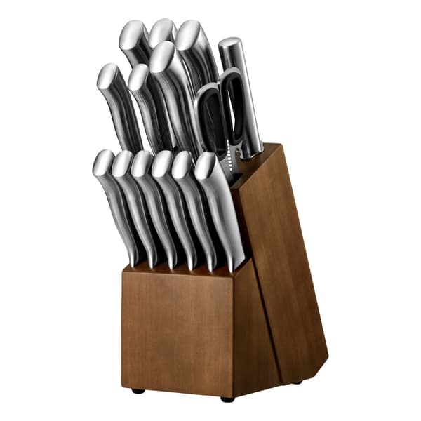 Knivsæt til køkken, 15 dele, 12.3x19x34.5 cm, sølv, rustfrit stål