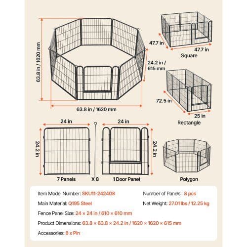 Hundhage 8 paneler 162x162x61,5 cm svart
