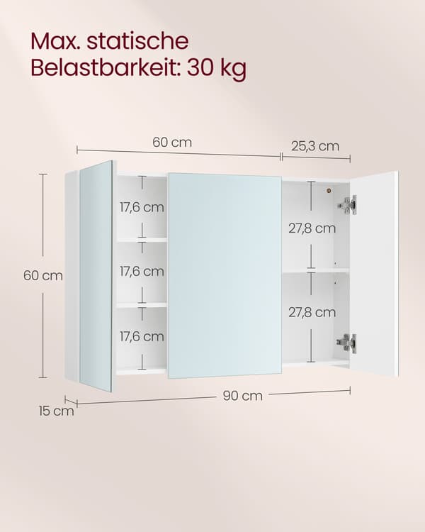 Spejlskab 15x90x60 cm Hvid