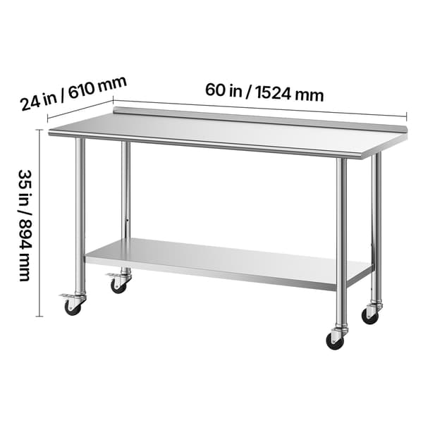 Arbejdsbord 61x152 cm Rustfrit stål Justerbar undershelf