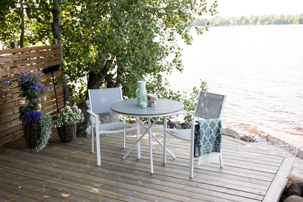Cafébord og lænestol sæt 90x90 cm hvid grå