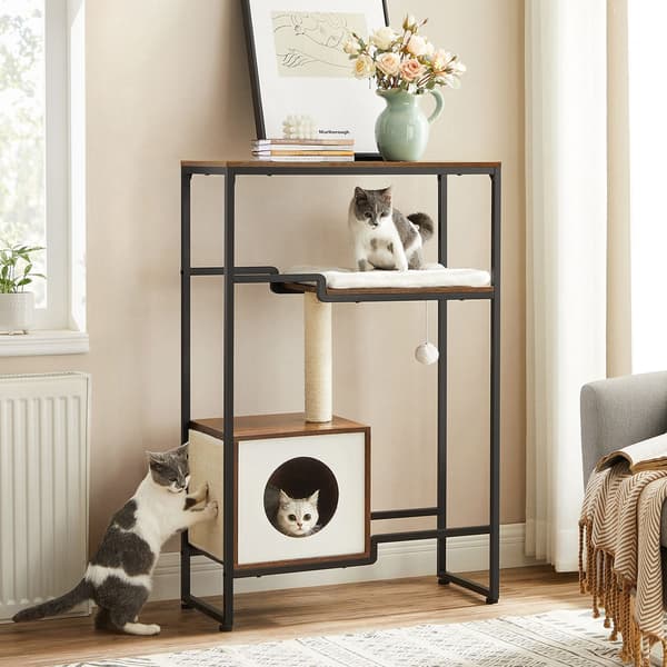 Kattträd 74x34x114 cm Brun trä stål