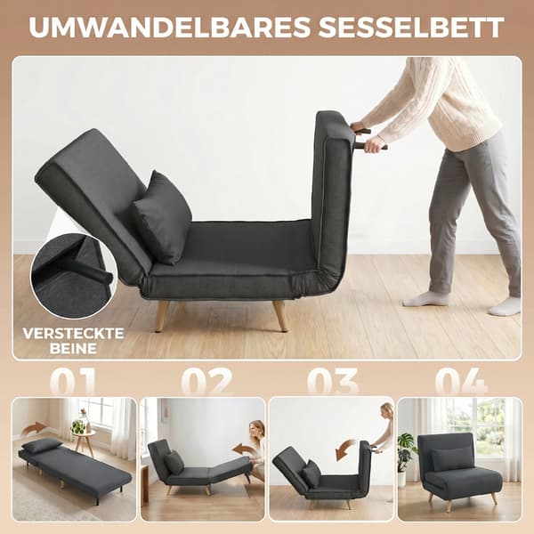 3-i-1 foldbar sove stol 94x78x80 cm grå