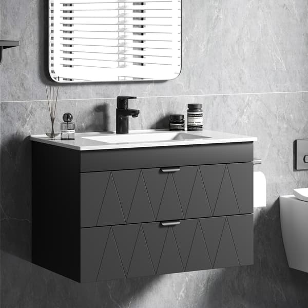 Badeværelsesskab med keramisk vask, 76x46x50 cm, sort
