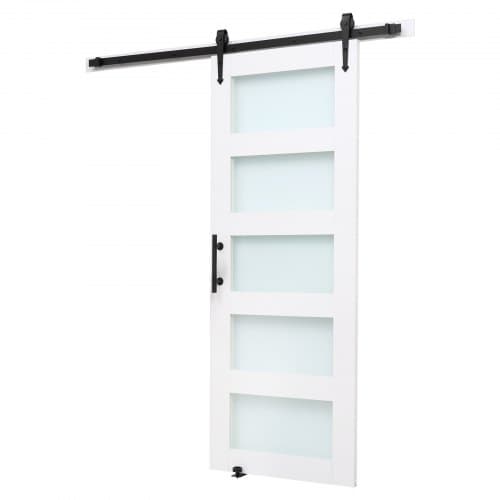 Skydedør i lade-stil, 76,2x213,4 cm, Hvid, MDF-panel og glas