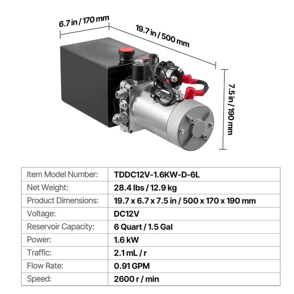 Hydraulisk Power Unit, 50x17x19 cm, Sort, Metal