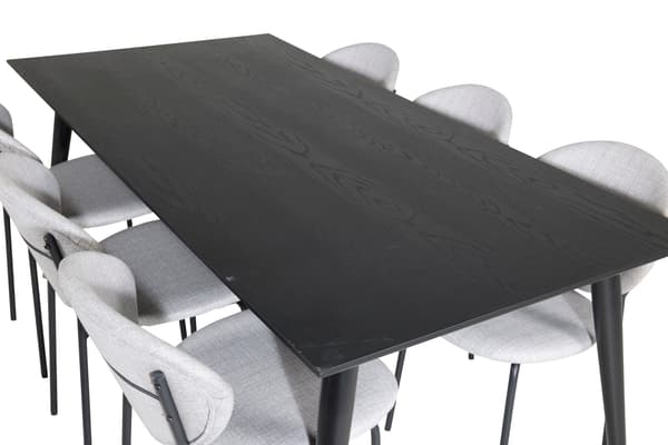 Spisebord og stole sæt 180x90 cm sort gråt stof