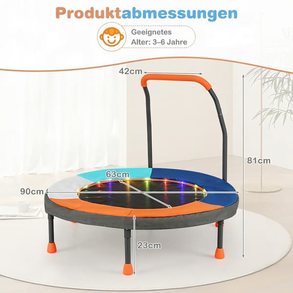 Børnetrampolin med LED-belysning Ø90x81 cm orange/blå