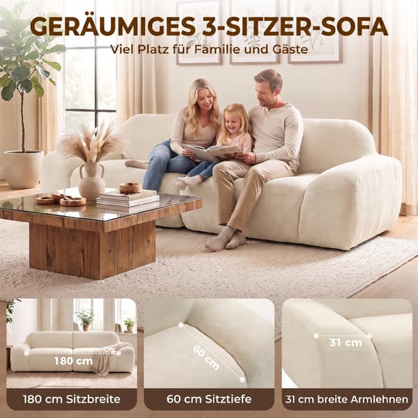 3-sits soffa 244x95x70 cm krämvit