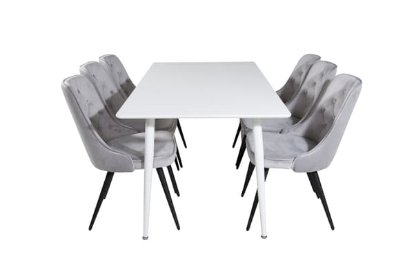 Spisebord og stole sæt Polar 180 cm hvid lys grå