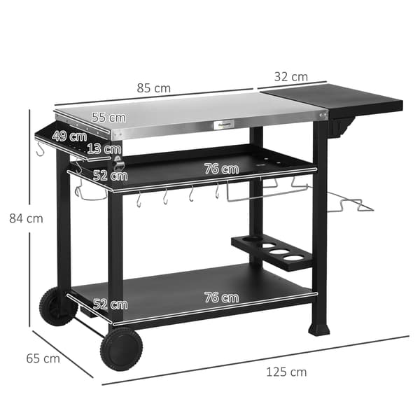 Grillvagn, 125x65x84 cm, Svart Silver