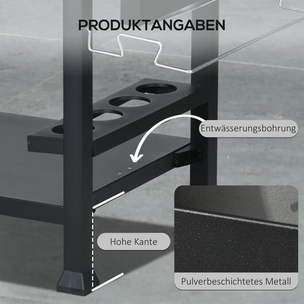 Grillvagn, 125x65x84 cm, Svart Silver