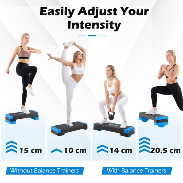 Aerobic Step Platform Sæt 3-i-1 27x11x4-7,5 in blå/sort