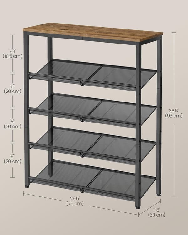 Skohylde 75x28x93 cm Brun og Sort Stål