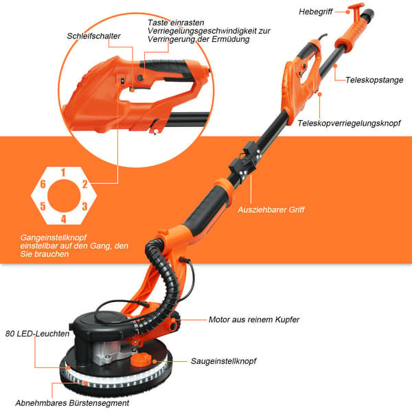 Elektrisk gipspladesliber 150-175 cm orange-sort