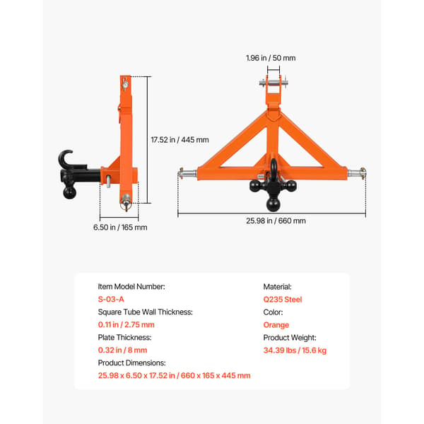 Trailertrækadapter 66x16,5x44,5 cm Orange Stål