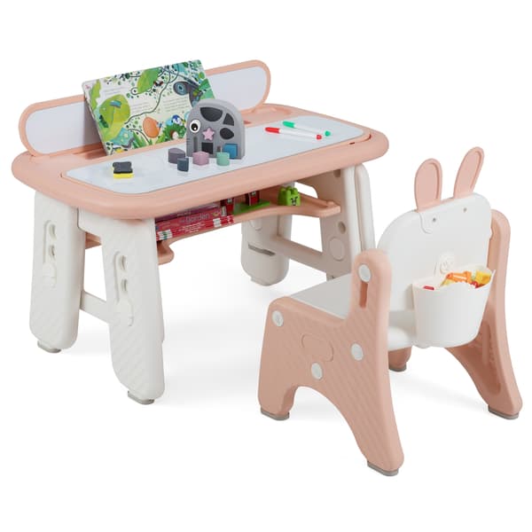 Barnbord och stolsset, konstbord med fällbart lock och ritbräda, rosa , Star