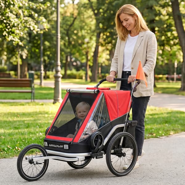 Barncykelvagn för 2, 155x82x102 cm, röd