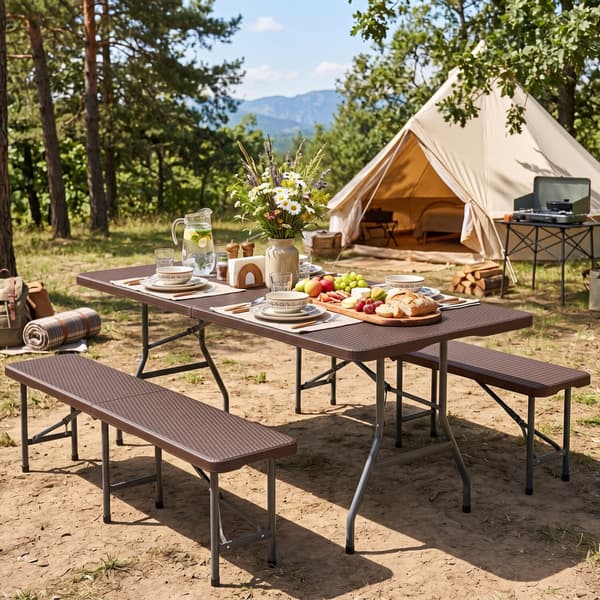 Sammenklappeligt campingbord 183x76x74 cm kaffe