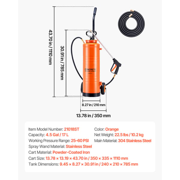 Industriel Sprøjte 17 L 240x210x785 mm Orange Rustfrit Stål