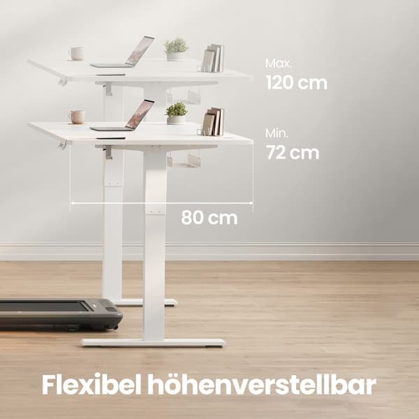 Heve- og senkbart skrivebord 140x80x72-120 cm hvitt