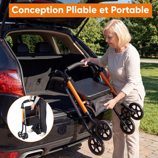 Sammenklappelig 4-hjulet rollator 56x64x79-93 cm orange/sort