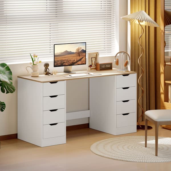 Computerskrivebord, 140x53x75 cm, Hvid, Træ og Stål