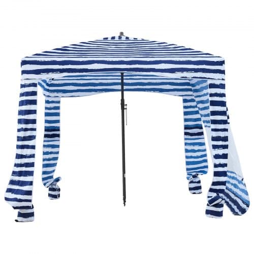 Rantakabana 183x183x229 cm, laivastonsiniset raidat, auringonsuoja