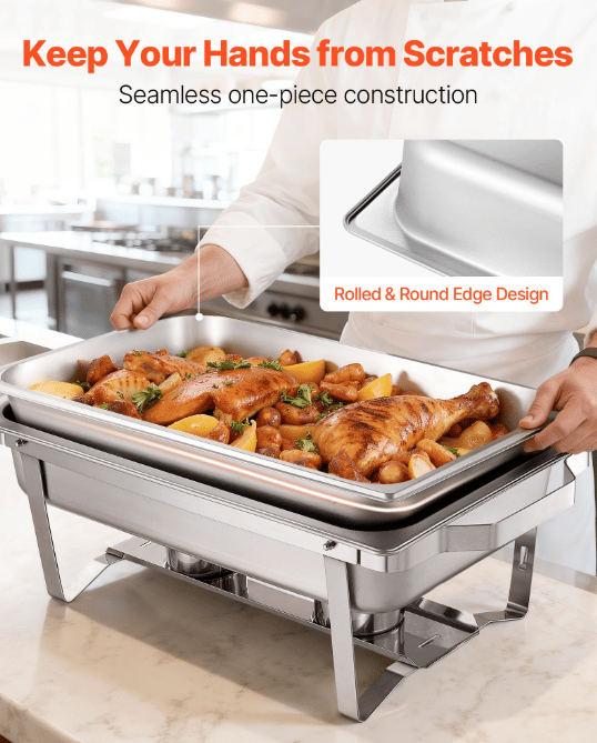 Chafing Dish Sæt, 4 stk., 61,5x34,5x32,5 cm, Rustfrit Stål