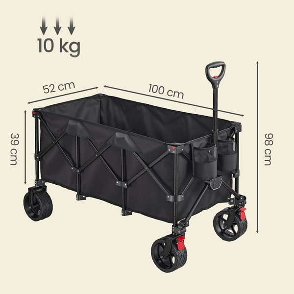 Hopfällbar handvagn med handtag, 4 avtagbara hjul