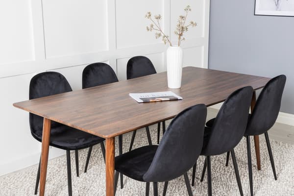 Spisebord og stole sæt Polar 180 cm valnød sort