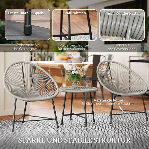 Trädgårdsmöbelset, 3 delar, 72x68x81 cm, Grå, Stål
