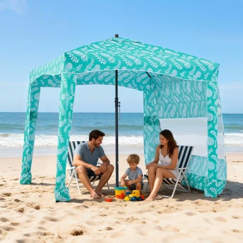 Strandkabine 183x183x229 cm Blå Solskærm