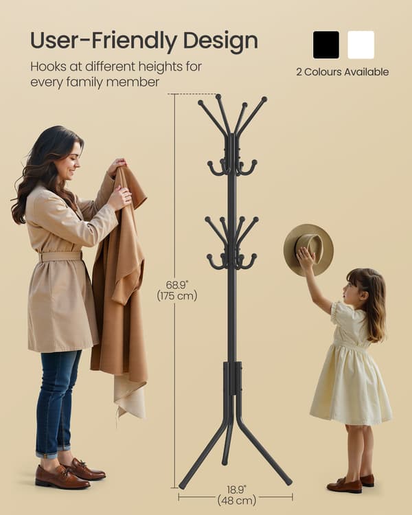 Knagerække 48x43x175 cm sort metal