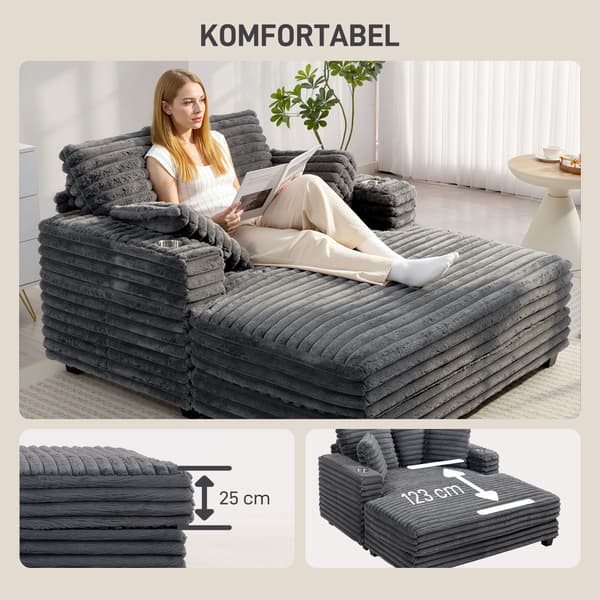 Chaiselong Sofa Seng 134x151x89 cm Grå med kopholder
