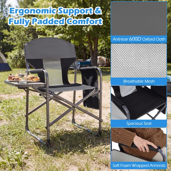 Sammenklappelig campingstol med sidebord 82,6x49,5x101,6 cm sort/grå
